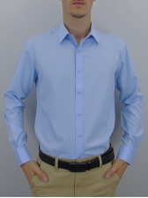 Camisa Social Masculina Semi Slim Azul Claro Estampa Poá