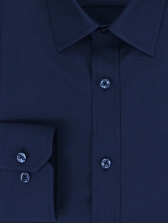 Camisa Social Masculina Semi Slim Azul Marinho Estampa Poá
