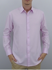 Camisa Social Masculina Semi Slim Rosa Claro Estampa Poá