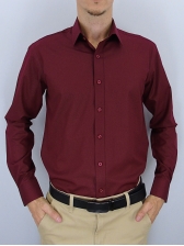Camisa Social Masculina Semi Slim Bordo Estampa Poá