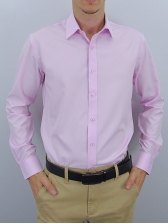 Camisa Social Masculina Semi Slim Rosa Claro Estampa Poá