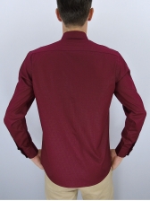 Camisa Social Masculina Semi Slim Bordo Estampa Poá