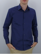 Camisa Masculina Lisa Mista - Cor Azul Escuro
